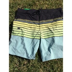 O'Neill Black, Yellow & Light Blue Striped Men's Board Shorts